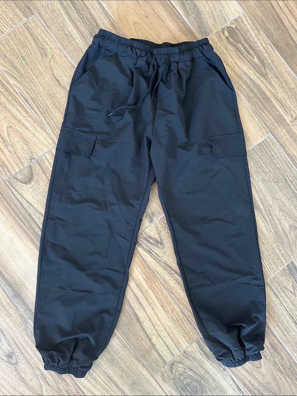 K-pop Summer cooling Black Cargo Jogger Pants - Elastic Waist & Ankle xs~s